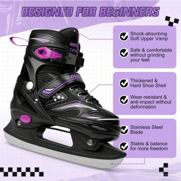OBENSKY Adjustable Ice Skates for Boys & Girls, Beginner Ice Skates Purple/Black - Picture 4 of 15